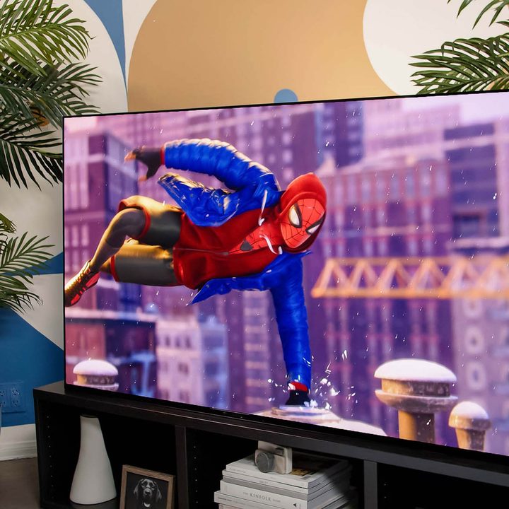 Marvel's Spider-Man: Miles Morales being played on a PS5 connected to the Sony A95K TV.