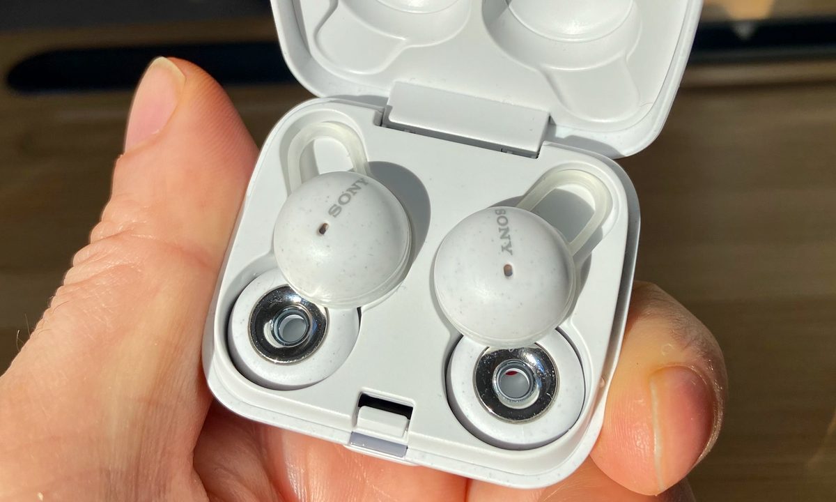 Sony LinkBuds in charging case.