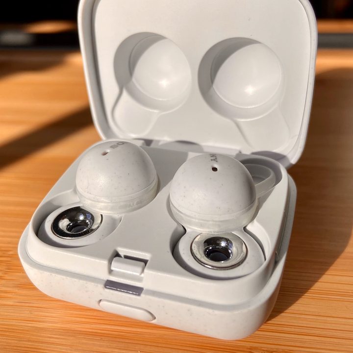 Sony LinkBuds in charging case.