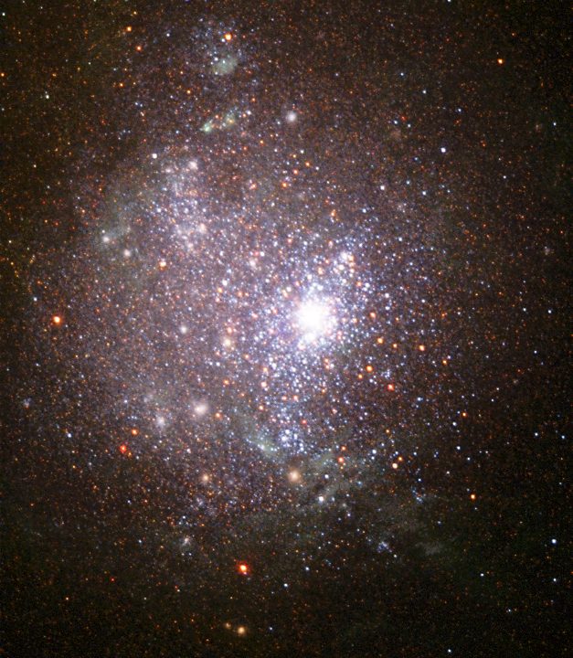 Dwarf galaxy NGC 1705, captured by Hubble in 1999 and 2000.