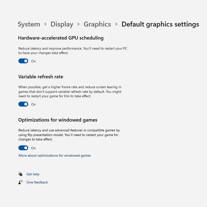 Windows 11 gaming settings.