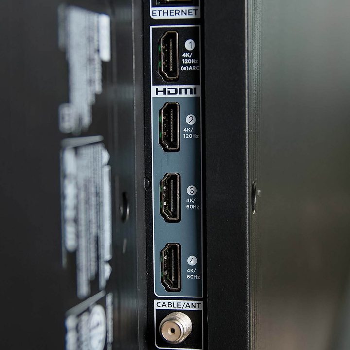 Four HDMI ports shown on the TCL 6-Series Google TV,