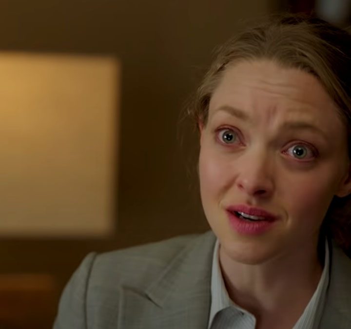 Amanda Seyfried looking shocked in The Dropout.