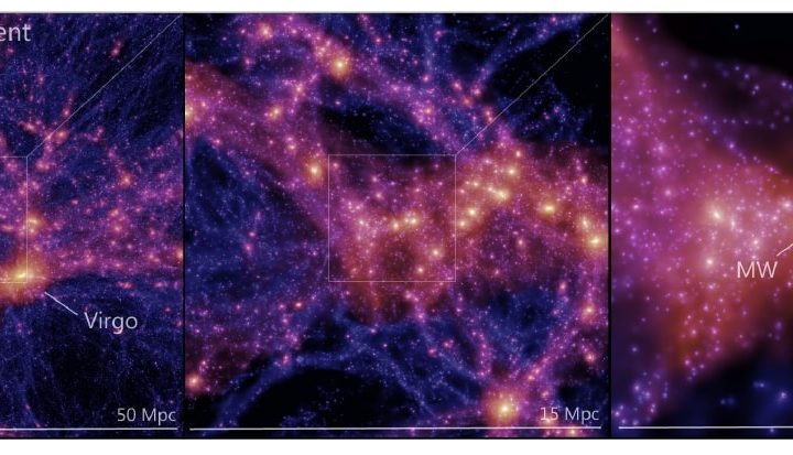 Simulation of the Milky Way galaxy and the Andromeda galaxy (known as M31).