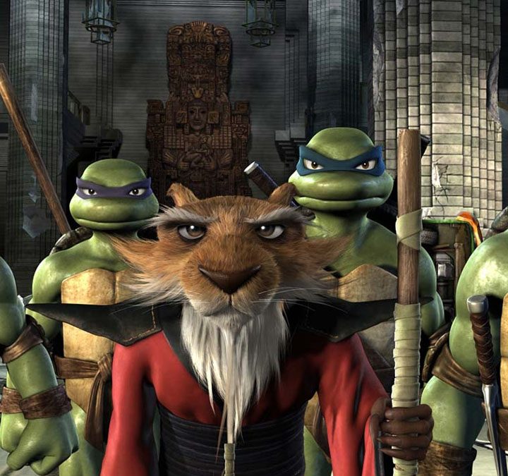 The Teenage Mutant Ninja Turtles and their master, Splinter.