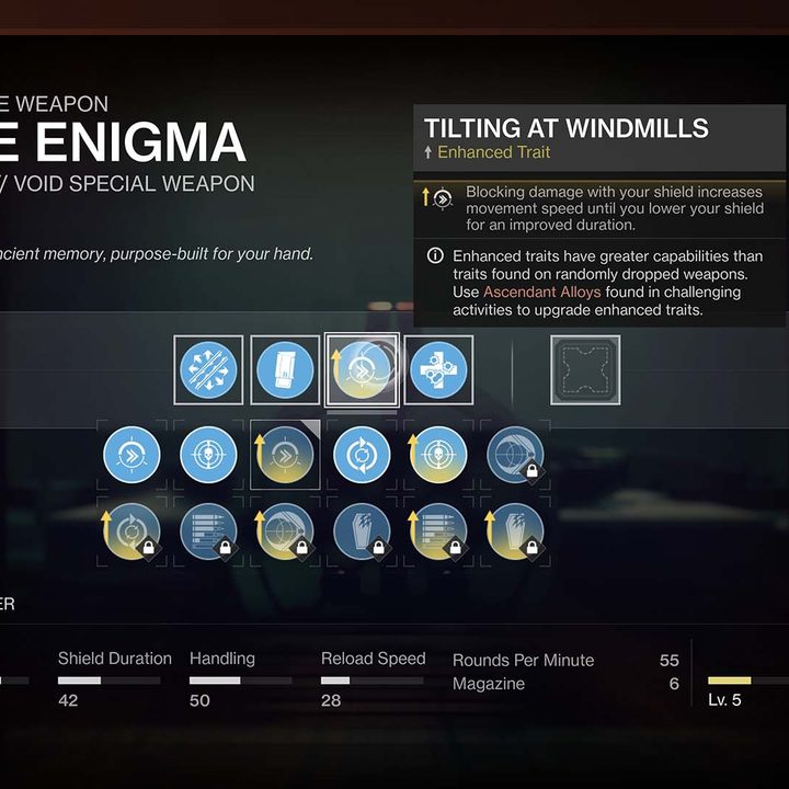 Viewing the list of weapon crafting traits in Destiny 2.
