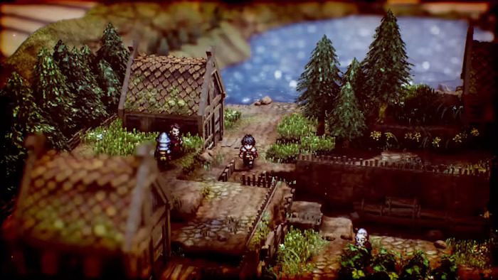 Serenoa walks through a town in Triangle Strategy.