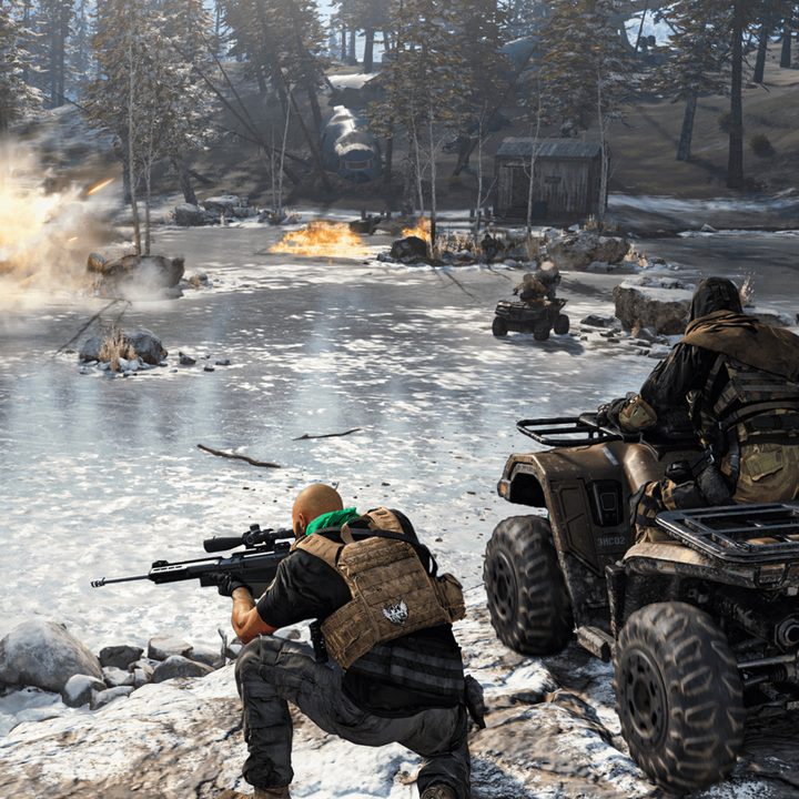 Players gathered around frozen lake in Call of Duty: Warzone.