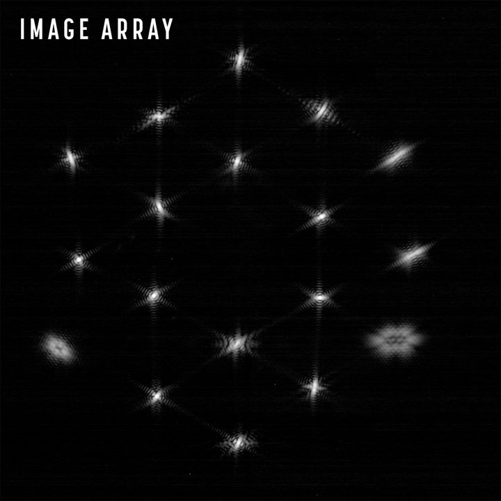 Dots of starlight arranged in a pattern similar to the honeycomb shape of the primary mirror, called an “image array.”