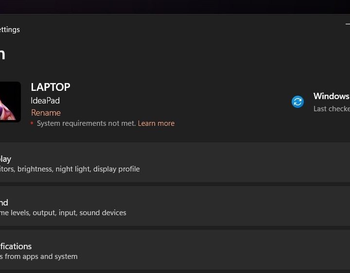 The warning in the Settings app.