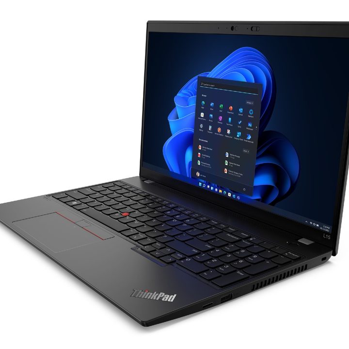 The ThinkPad L-series business laptop with its lid open against a white background.