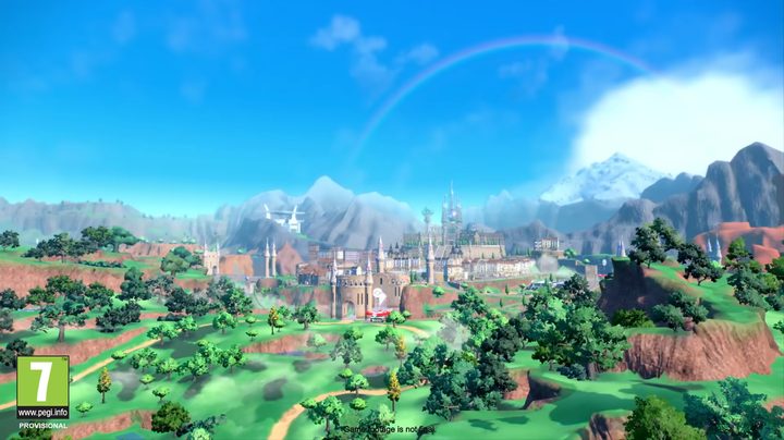 A Spanish inspired landscape and castle from Pokemon Scarlet and Pokemon Violet.