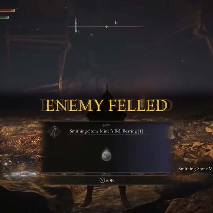 Enemy Felled screen showing a Bell Bearing being added to a player's inventory in Elden Ring.