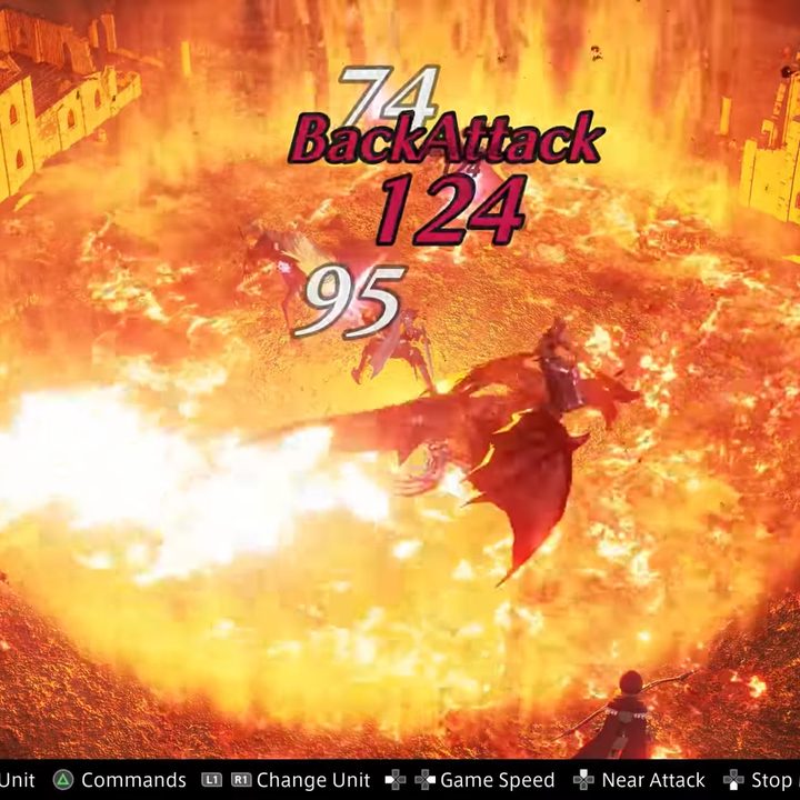A dragon breathing fire on enemies.