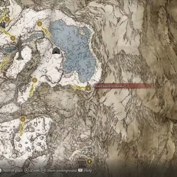 The map in Elden Ring showing a church location.