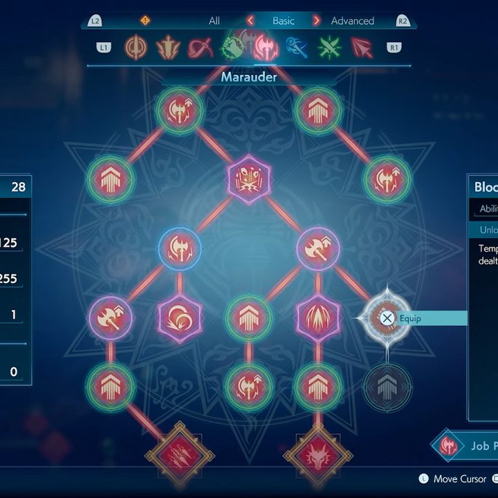 A skill tree being filled in.
