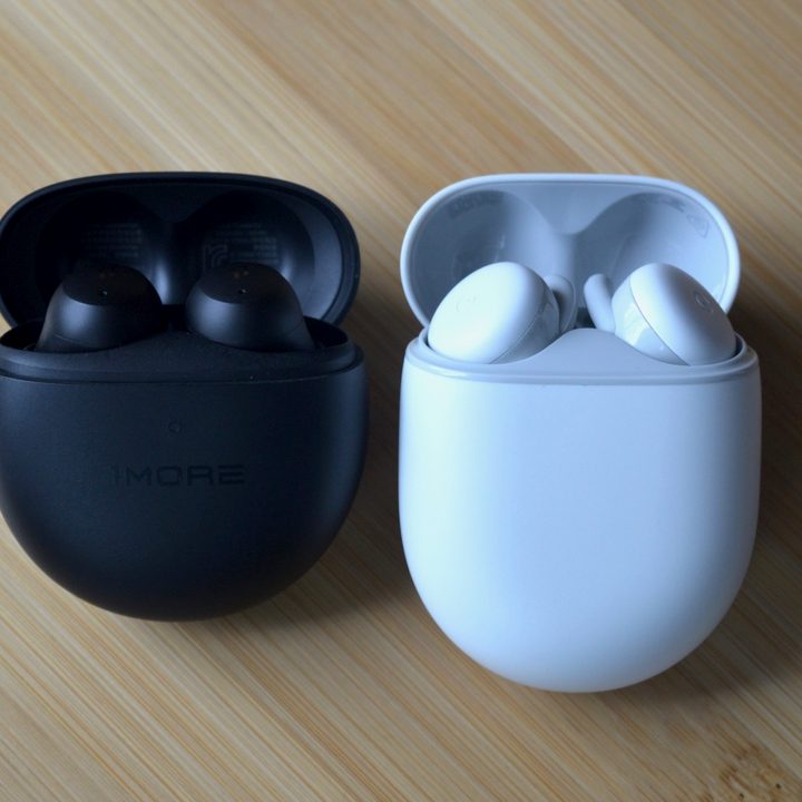 1More ComfoBuds Mini seen beside the Google Pixel Buds A-Series.