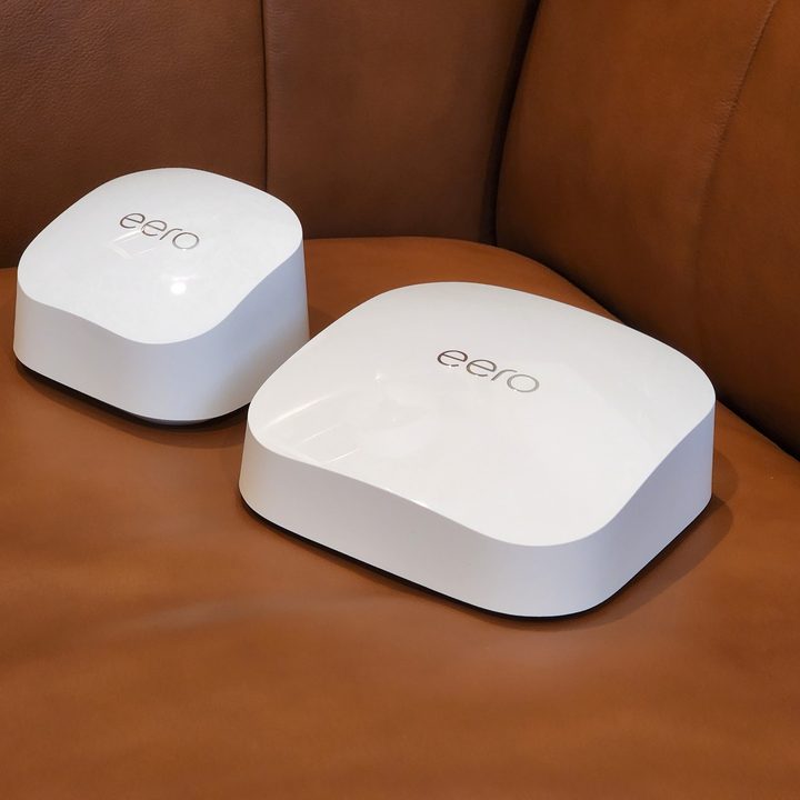 The Eero Pro 6E with Wi-Fi 6E support alongside Eero's new affordable Eero 6+ mesh router.