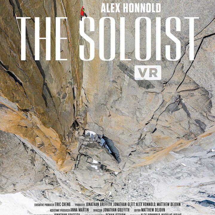 A man climbs a mountain in The Soloist poster.