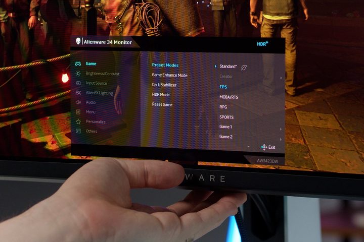 Alienware OLED monitor OSD settings.
