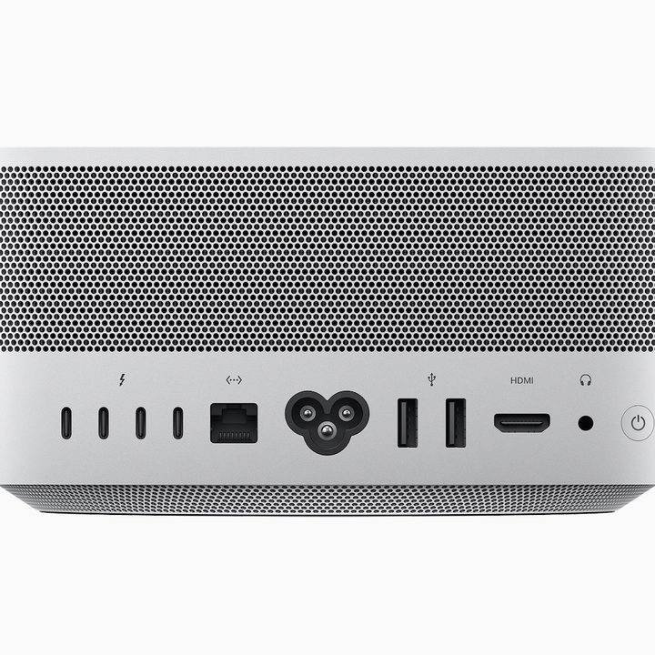 Apple Mac Studio showing the ports on back and grill.