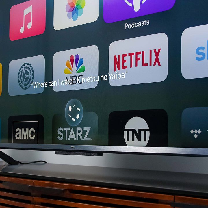 Apple 4K TV voice control being used to search for a TV show.