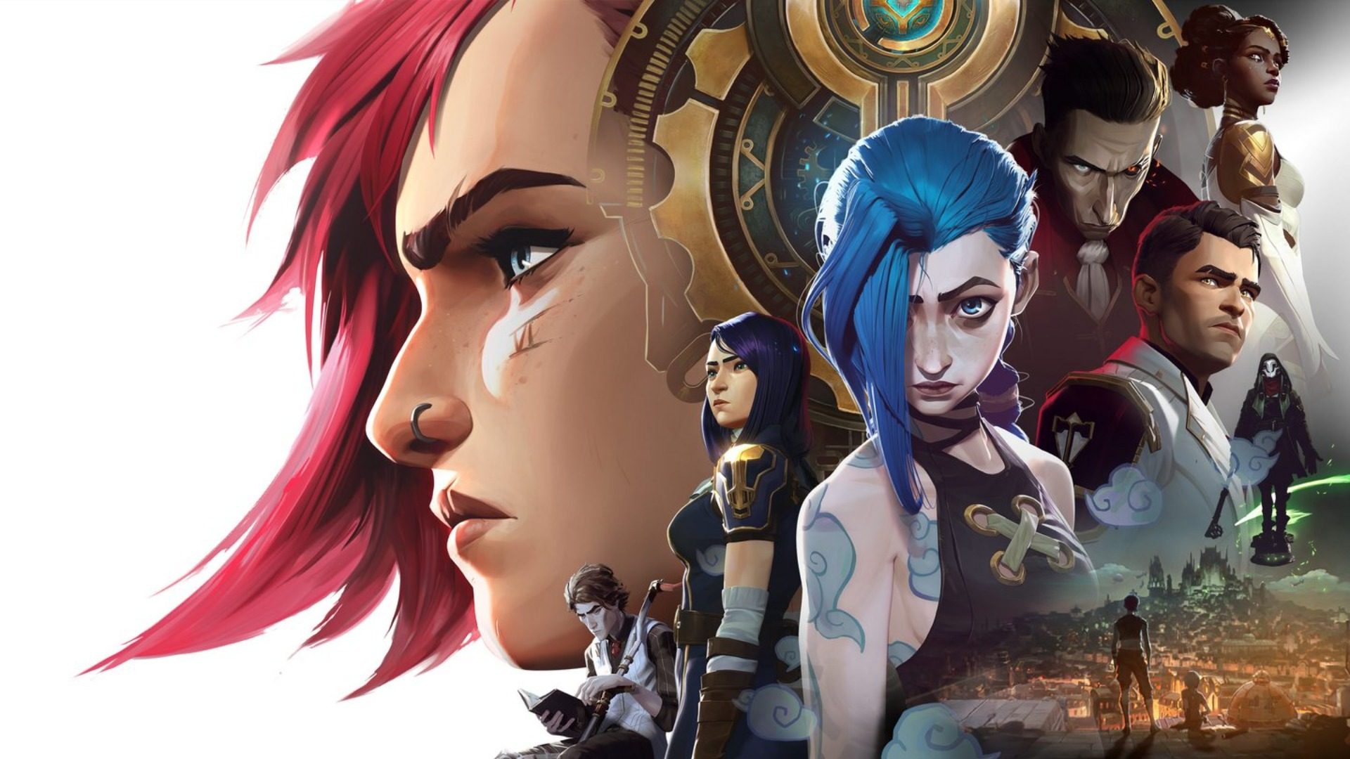 A character collage poster of the cast of Netflix's Arcane.