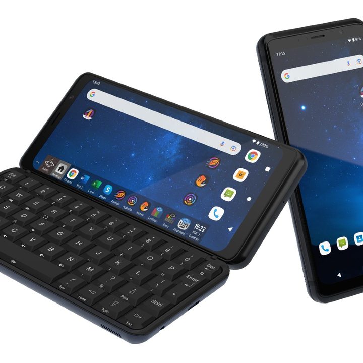 The Astro Slide 5G shown in regular smartphone and miniature laptop configurations.