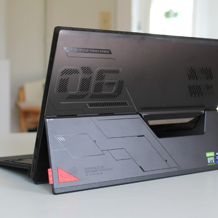 The back of the ROG Flow Z13, showing the markings and branding.
