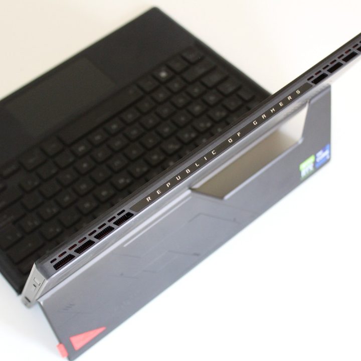 The top of the ROG Flow Z13, showing the vents and brand.