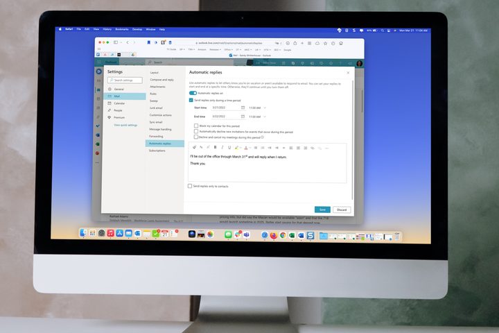 Automatic Replies in Outlook on the web on a Mac.