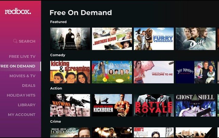 Redbox app free movie options.