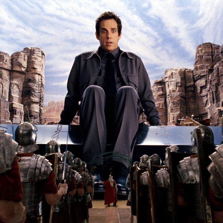 Ben Stiller looks down at Roman soldiers in 2006's Night at the Museum.