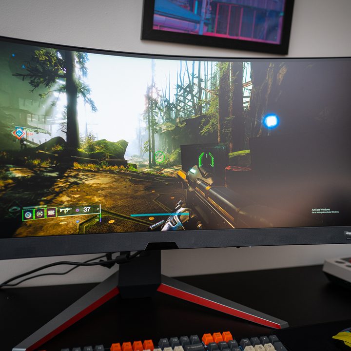 Destiny 2 running on the BenQ EX3410R monitor.