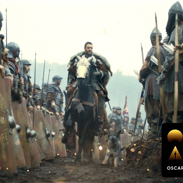 An "Oscars Week" badge on a still from Gladiator (2000).
