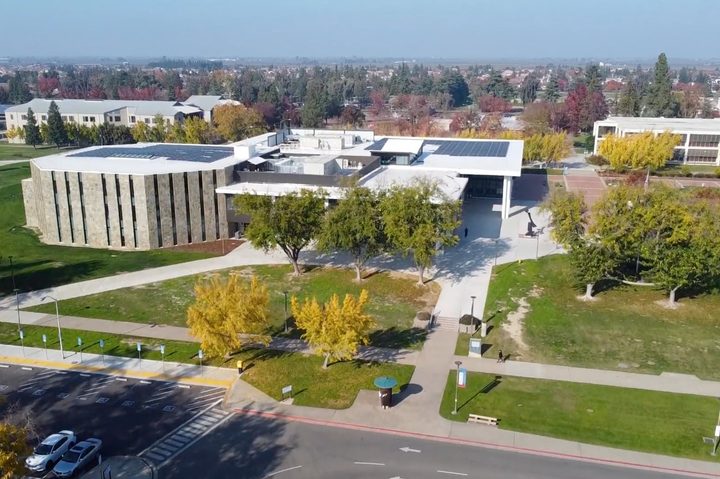 Aerial view of California State University Stanislaus.