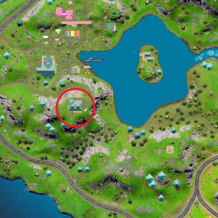 Map of NPCs at Camp Cuddle in Fortnite.