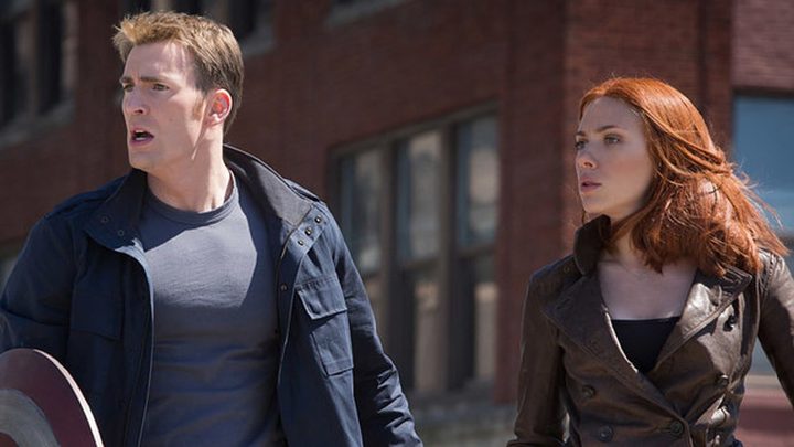 Chris Evans and Scarlett Johansson in Captain America: The Winter Soldier.