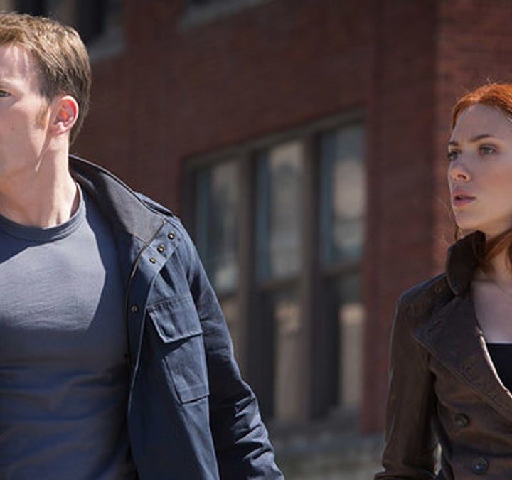 Chris Evans and Scarlett Johansson in Captain America: The Winter Soldier.