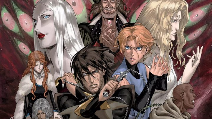 Collage of the main cast of Castlevania season 3 on Netflix.