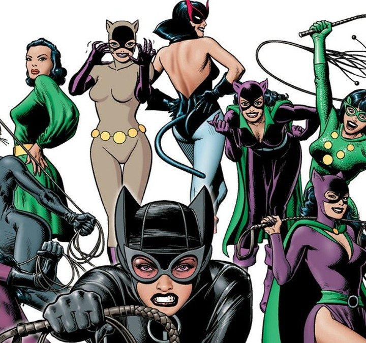 9 different versions of Catwoman pose in a DC comic book.