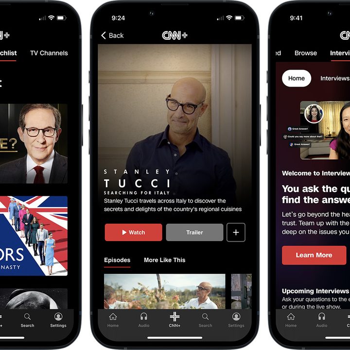 Series of screenshots of CNN Plus on an iPhone.