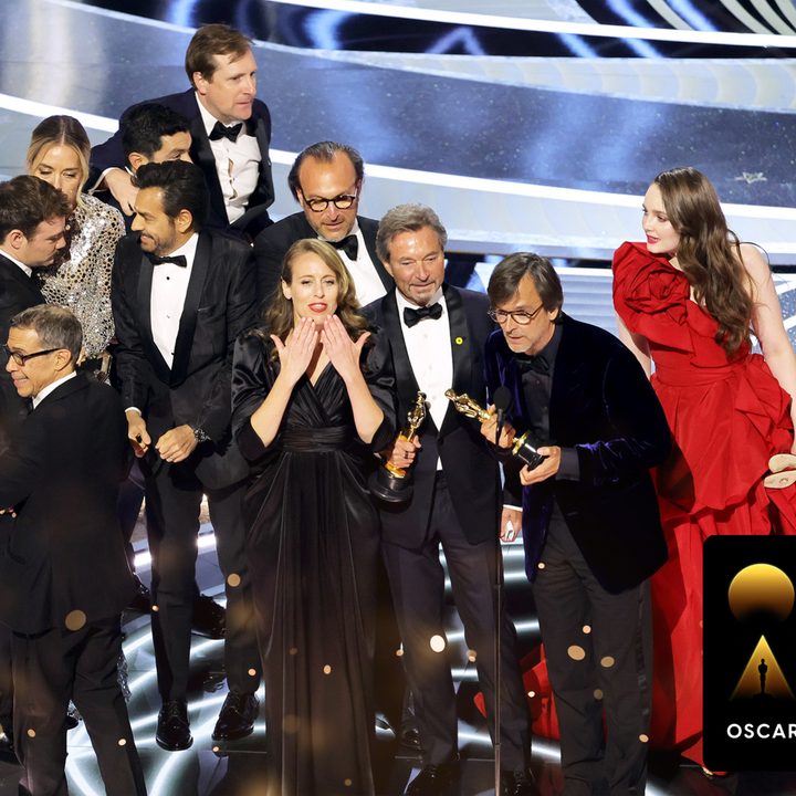 Oscars Week 2022 badge on an image of the CODA team accepting an Oscar.