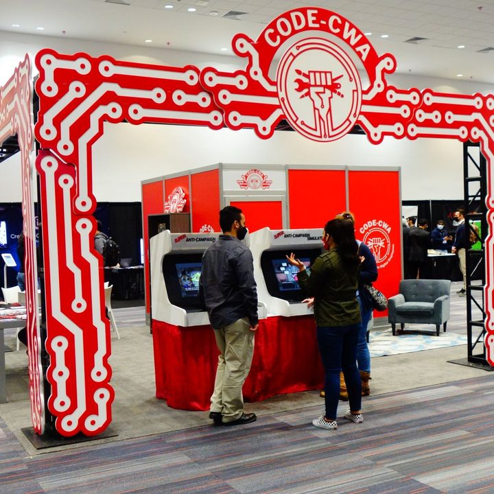 CODE-CWA's booth at Game Developers Conference 2022.