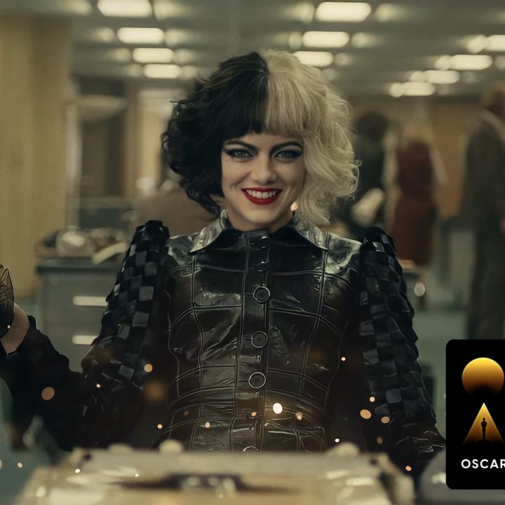 An "Oscars Week" badge overlaid on a still of Emma Stone in Disney's 'Cruella.'