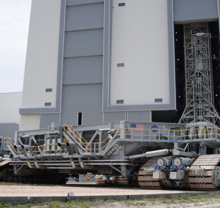 The Crawler Transporter-2 at the doors of the Vehicle Assembly Building (VAB).