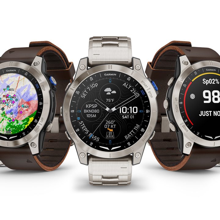 Several examples of the Garmin D2 Mach 1 on a white background.