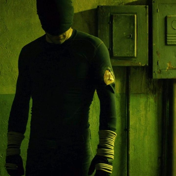 Daredevil in his makeshift black suit in season 1's hallway fight