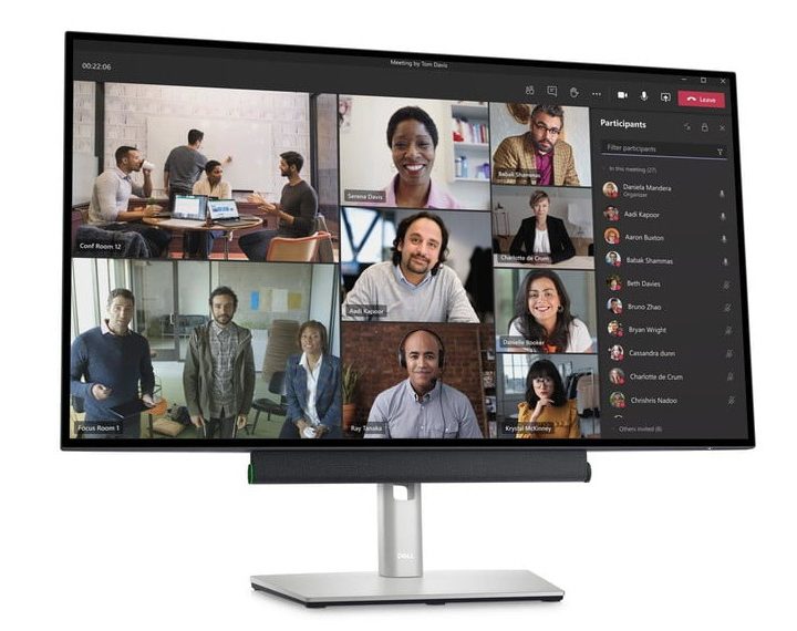 The Dell Slim conferencing soundbar attached to the monitor against a white background.