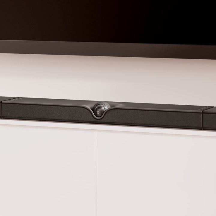The Devialet Dione soundbar, seen on a tabletop.